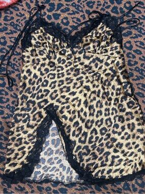 Leopard Lace Slip nightgown- Black and Gold Animal Print